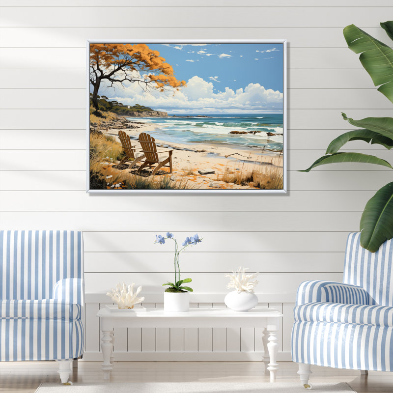 «Coastalbeach Beach Bliss Pastoral», reproduction d'art sur toile, H 12 po x l 20 po x P 1 po, Cadre flottant blanc