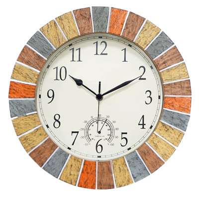 Outdoor Clock with Thermometer,Retro Large Waterproof Wall Clocks Indoor Silent Non-Ticking Battery Operated Weatherproof,(Yellow)