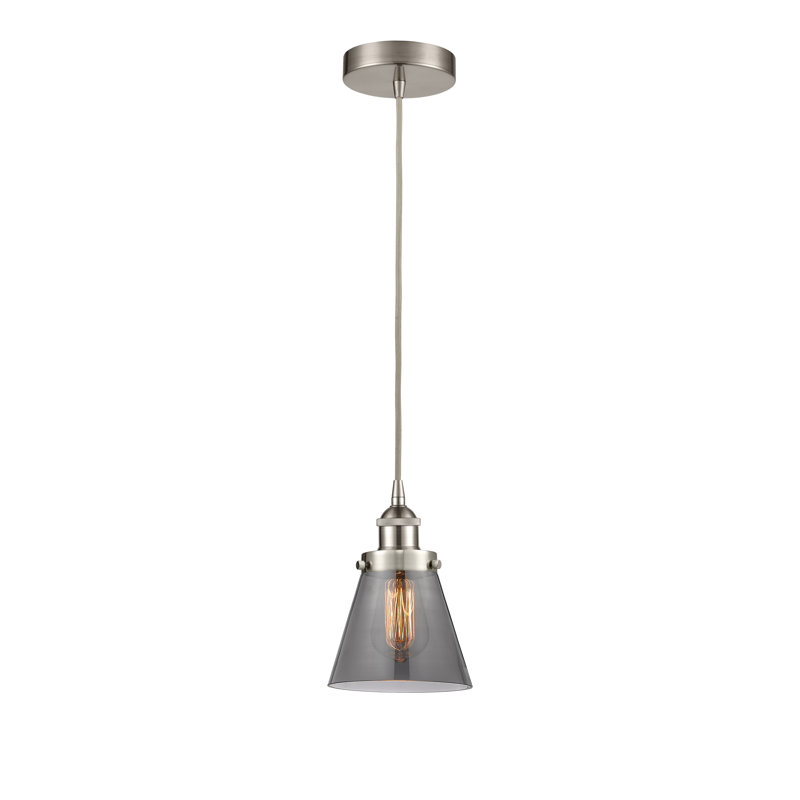 Mini-luminaire suspendu 1 lumière Cone, Gris, H 9,5 po x l 6,25 po x P 6,25 po, Nickel satiné brossé