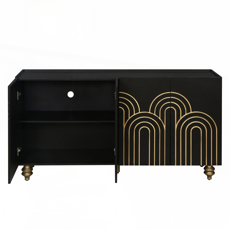 Modern Fluted Buffet Cabinet with Adjustable Shelves, Perfect for Elegant Storage and Display, Black