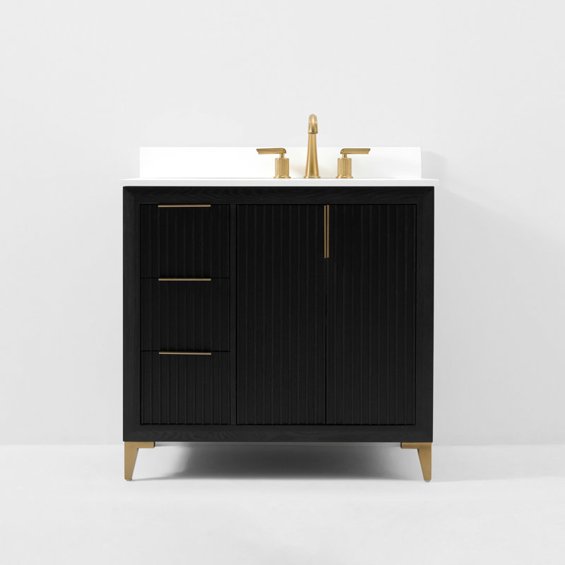 Turlington Freestanding Standard Bathroom Vanity with Top, Black Oak, 36"