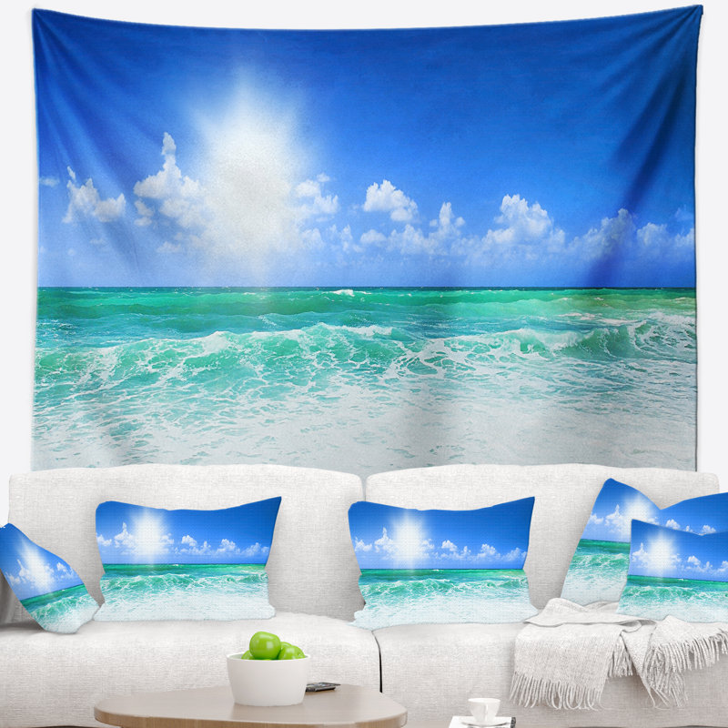 Photographie belle tapisserie blue beach Seascape, H 32 po x l 39 po