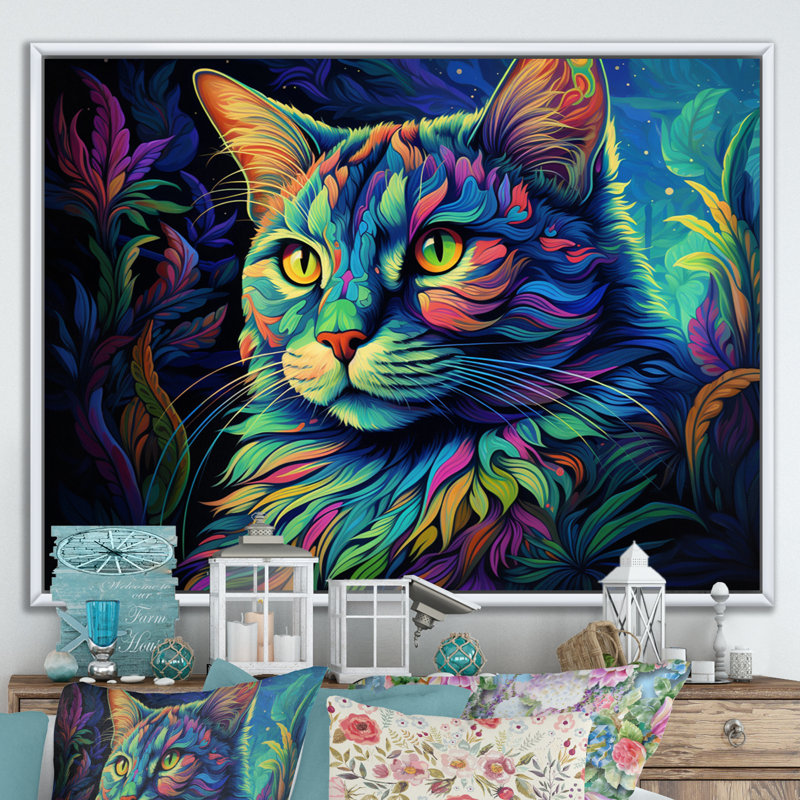 Magical Cat Grace - impression, H 30 po x l 40 po x P 1,5 po, Cadre flottant blanc