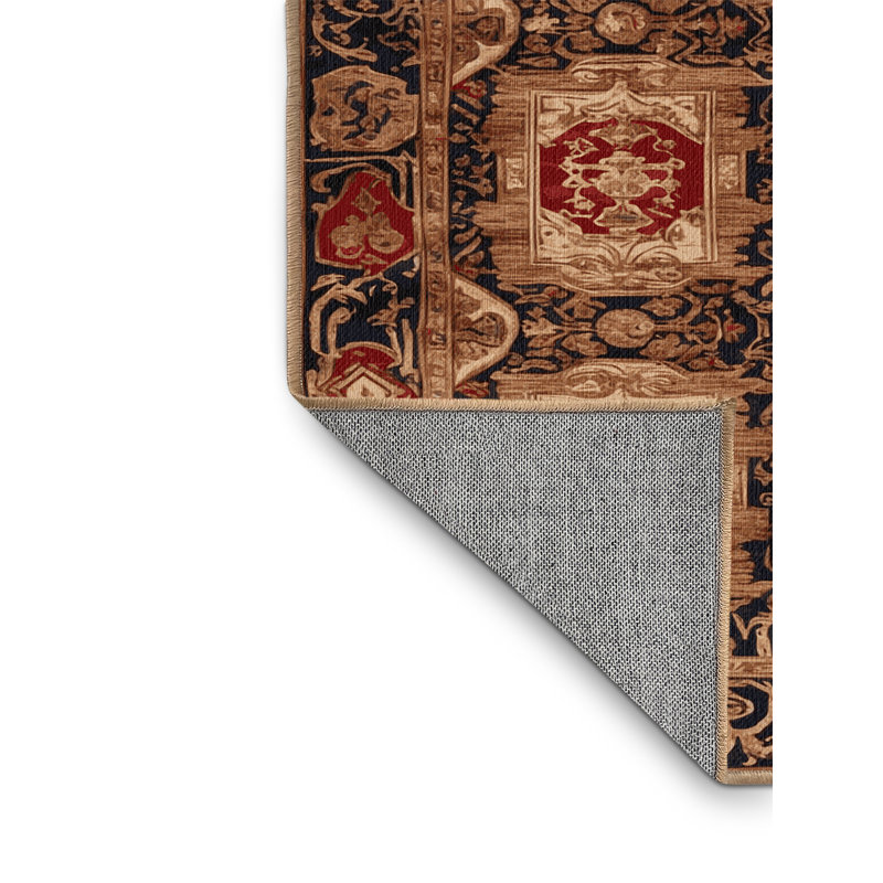 Machine Washable French Brown Area Rug, Round 3'