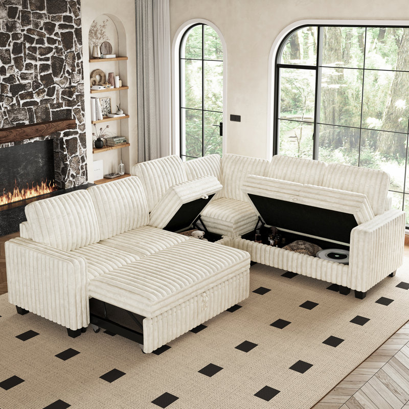 Canapé modulaire convertible moelleux, Fausse fourrure beige