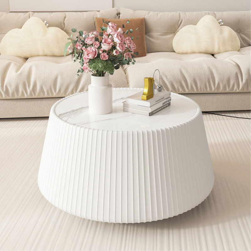 Table basse moderne en cuir fritté clair avec dessus en pierre pour meuble de salon (chaque plateau possède un motif gris unique)