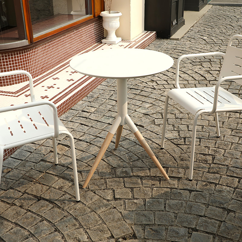 Table ronde pliable blanche, 23,6 po de diamètre x 29,5 po de hauteur, métal, imperméable et antirouille, base de trépied, table de patio intérieure et extérieure