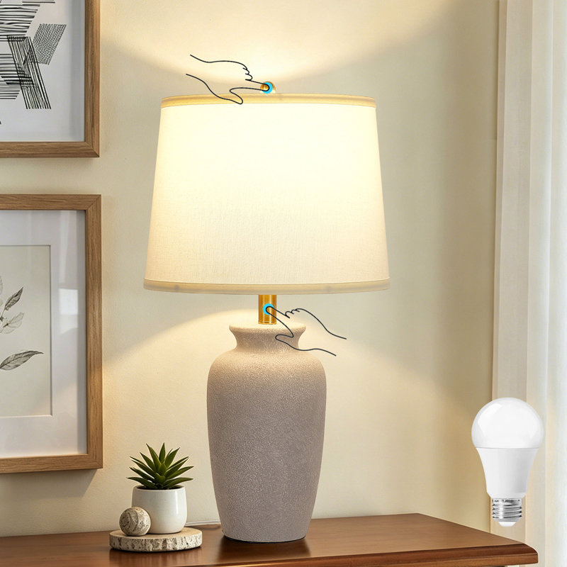 25"Dimmable Ceramic Table Lamp Touch Control Light, Grey