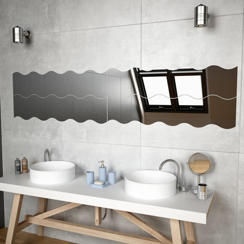 Wave Glass Wall Mounted Bathroom Mirrors Set of 4