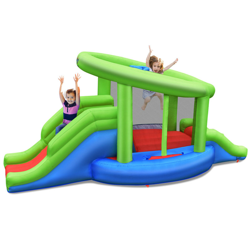 Gymax Inflatable Snail Bounce House Dual Slide Basketball Game Without Blower