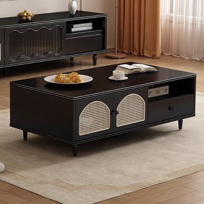 French retro rattan door storage coffee table