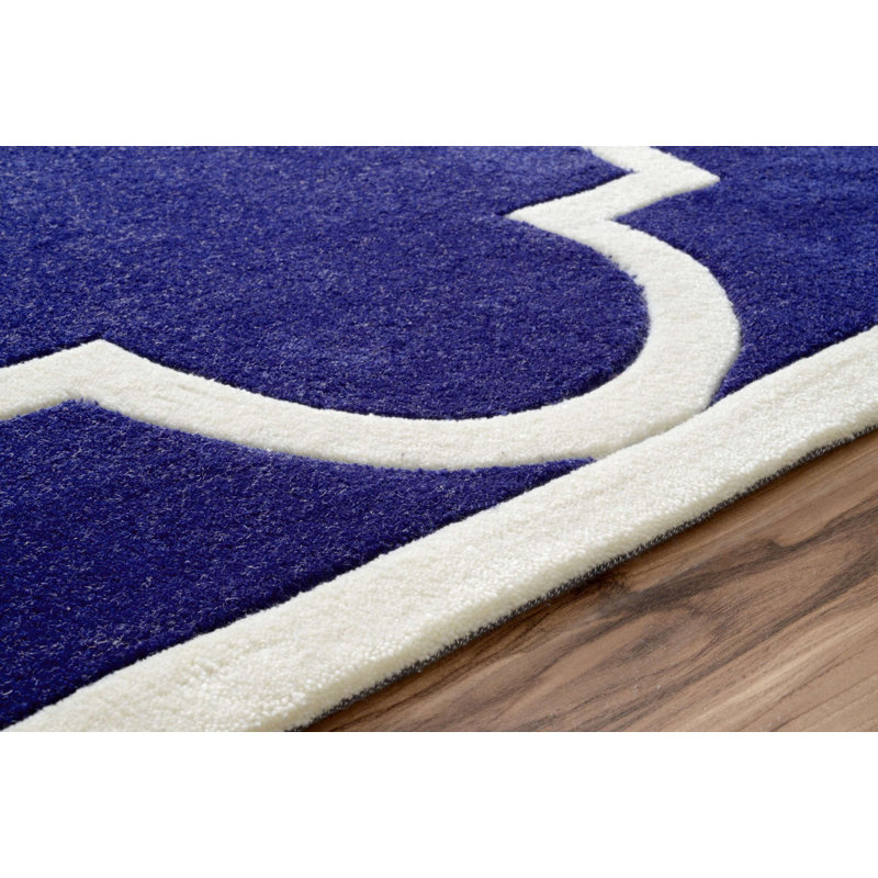 Tapis géométrique bleu / blanc Mondrian, Rectangle 7 pi 6 po x 9 pi 6 po