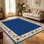 Tapis bleu royal à bordure florale 1pc pour le salon, doux et confortable, convient à toutes les saisons, facile à entretenir, lavable à la machine, tapis de ferme sous la table adapté pour la table à manger, la table basse, la chambre à coucher, le vestibule,