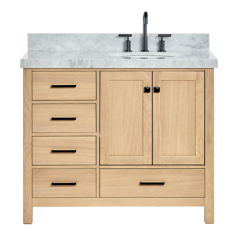 Cambridge Single Bathroom Vanity with Carrara Marble Top, Oak