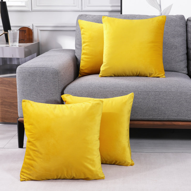 Decorative Throw Soft Linen Cushion Covers Pillow Covers (Set of 4), Square 24", Lemon Yellow