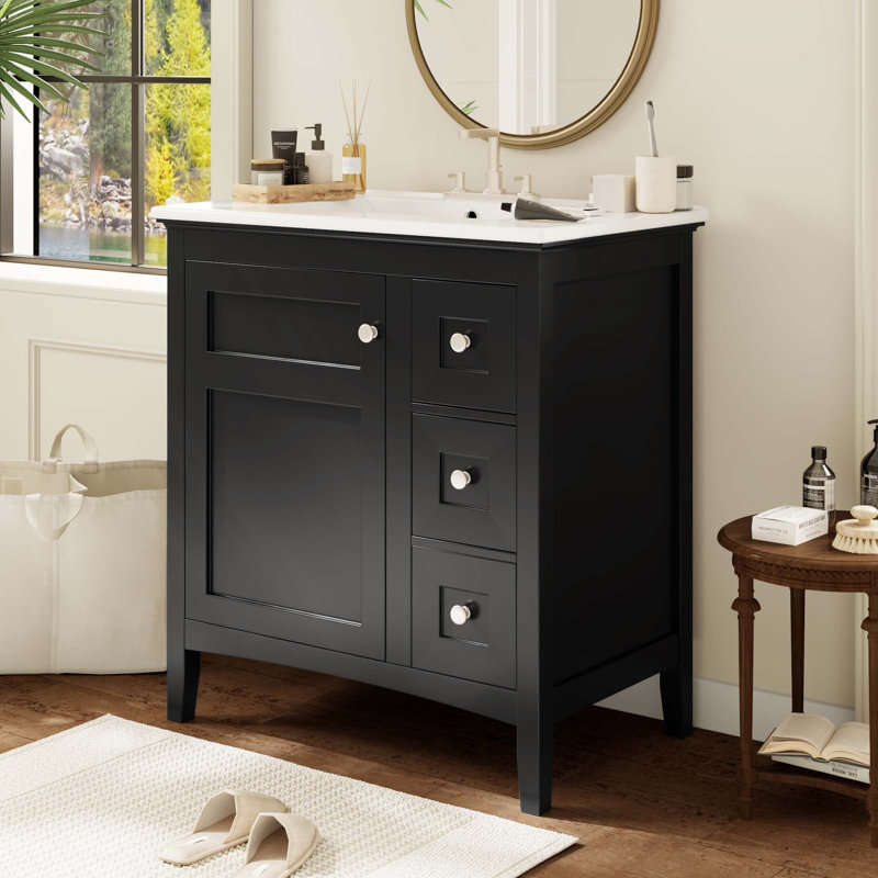Meuble-lavabo de 30 pouces avec lavabo en céramique, Argent argent, Noir, noir, noir, noir