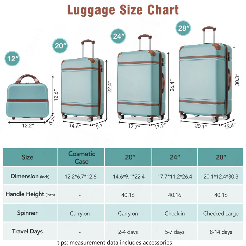 Valise à roulettes Hardshell 4 pièces 20 "+ 24" + 28 "Valise