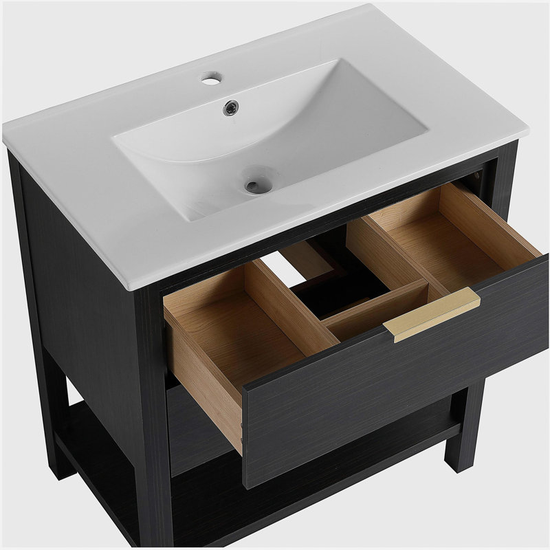 Meuble-lavabo 30 po avec lavabo et 2 tiroirs, poignée dorée