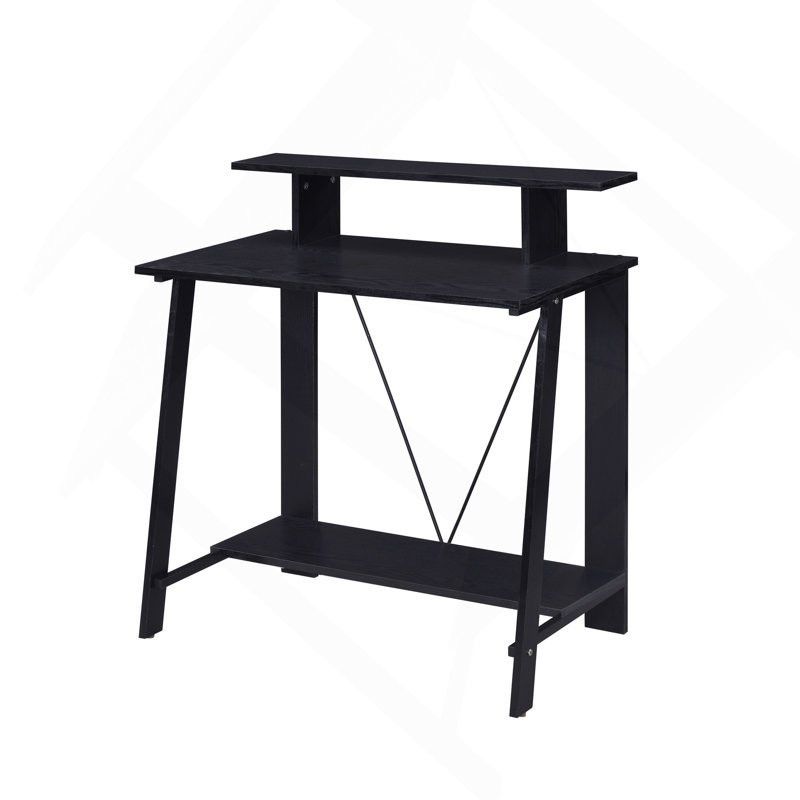 Black Writing Desk With Upper Shelf