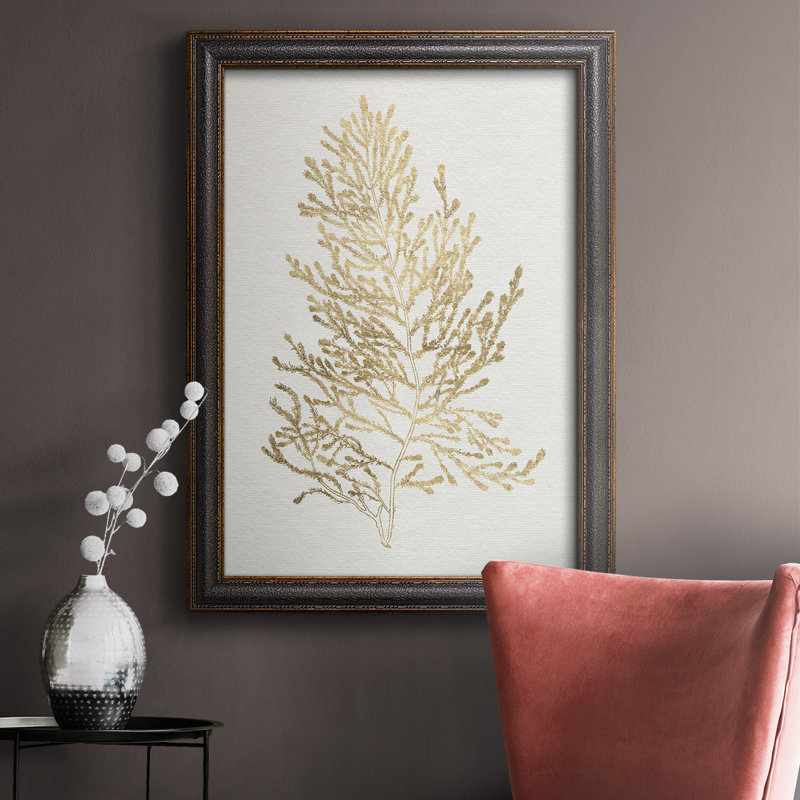 Toile encadrée de qualité supérieure avec algues dorées IV - prête à être accrochée, H 20 po x l 16 po x P 2,5 po