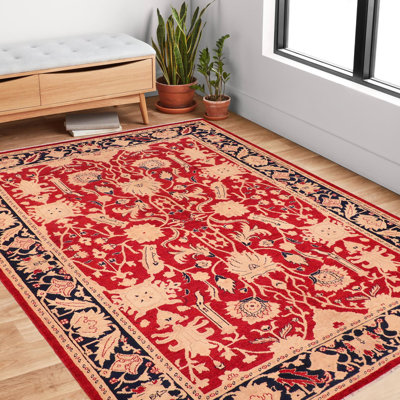 Tapis brun / rouge en laine noué à la main 6 pi 4 po x 9 pi Baccio