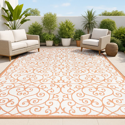 Tapis d'intérieur / extérieur crème / orange tissé texturé Deronte