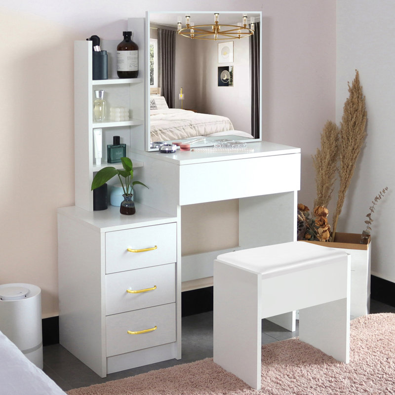 Ahmier Dressing Table with Sliding Mirror, White