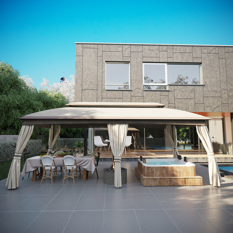 20 Ft. W x 10 Ft. D Metal with Steel Patio Gazebo, Beige