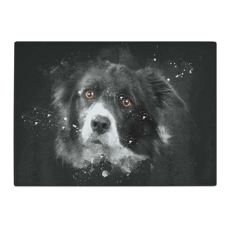 Tempered Glass Brown Eyed Border Collie Dog Chopping Board, 28.5 cm x 39 cm