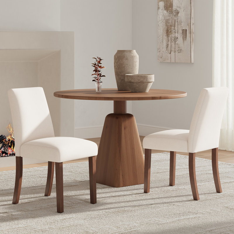 17.3'' Wide Modern Upholstered Fabric High Back Parsons Side Dining Chair with Solid Wood Legs, Cream
