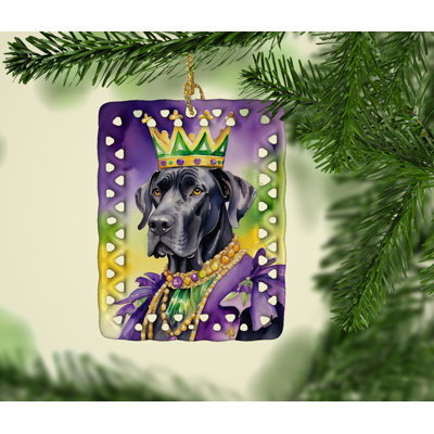 Ornement en porcelaine Great Dane King of Mardi Gras