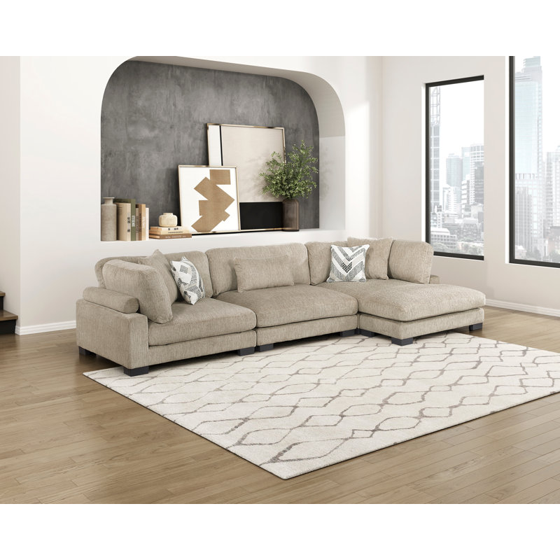 Canapé modulaire 3 pièces avec méridienne Conners, Microfibre/microsuède brun