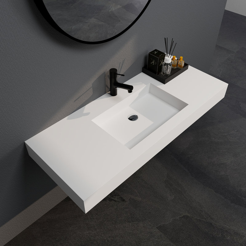 Lavabo de salle de bain mural à surface solide 47 ", Blanc mat