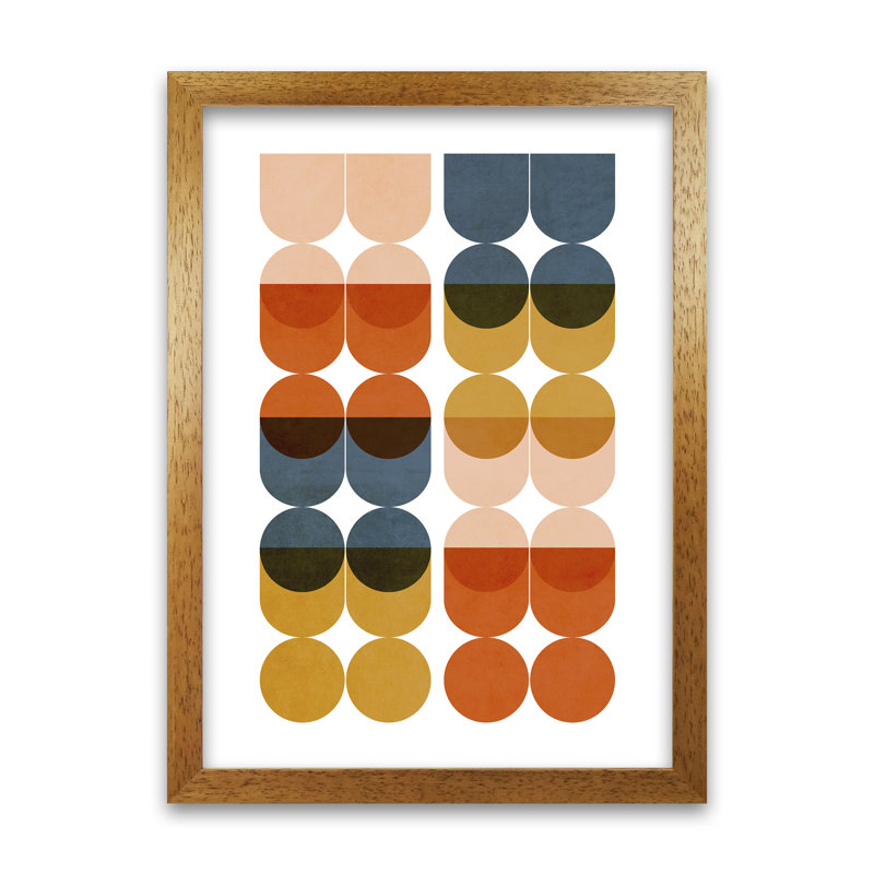 Mid Century Modern Colourful Original - Print, 59cm H x 42cm W x 3cm D, Oak Frame