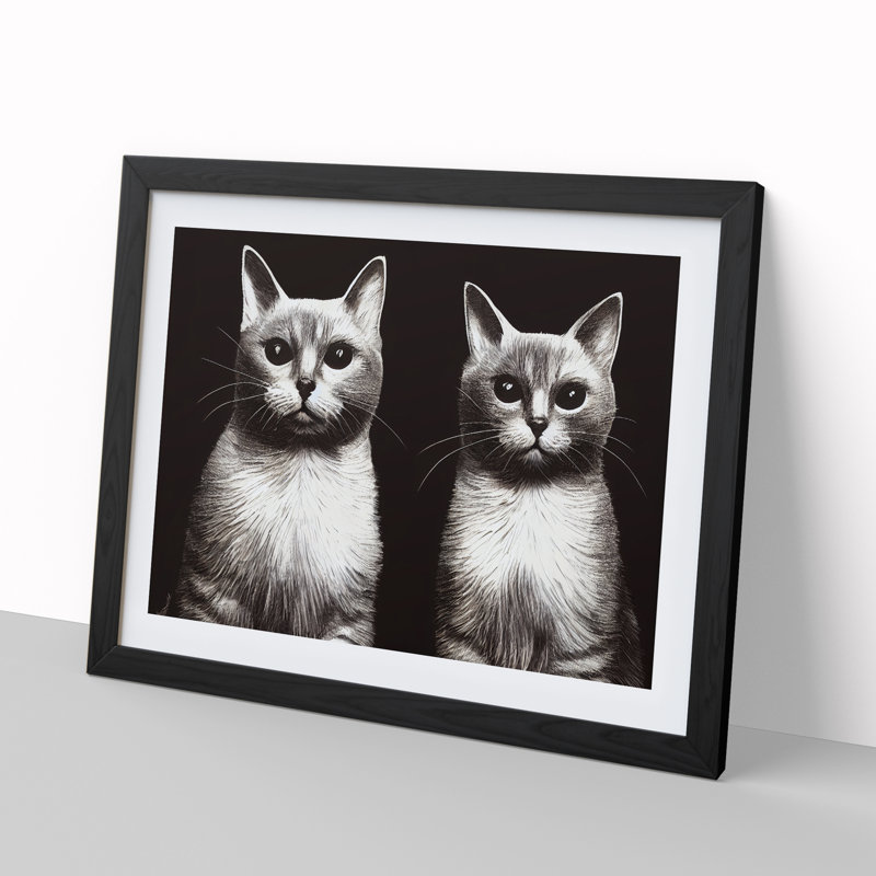 Two Cats Vol.2 - Framed Print, 25cm H x 34cm W x 2cm D, Black  Framed