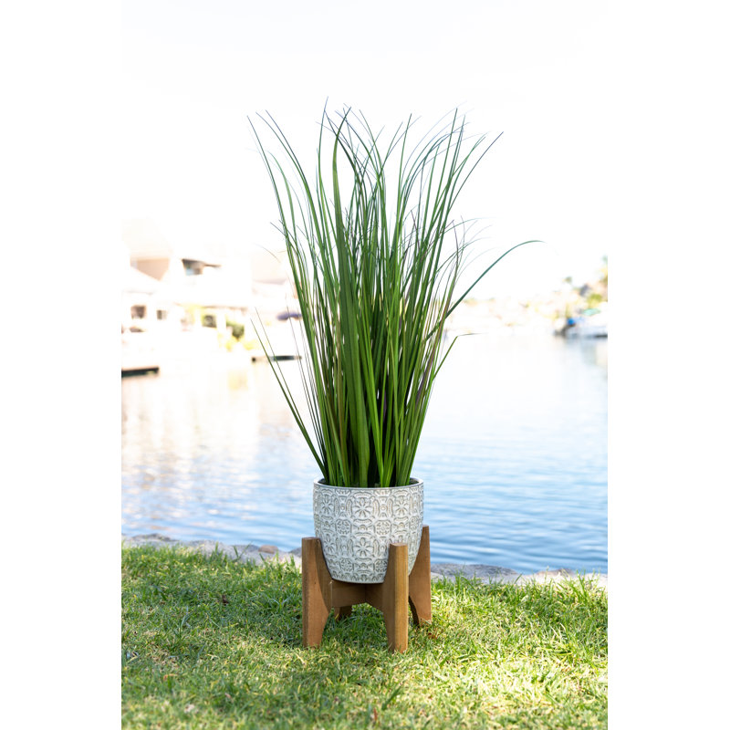 Faux Onion Grass Grass in Ceramic Pot, 31" H x 11" W x 11" D