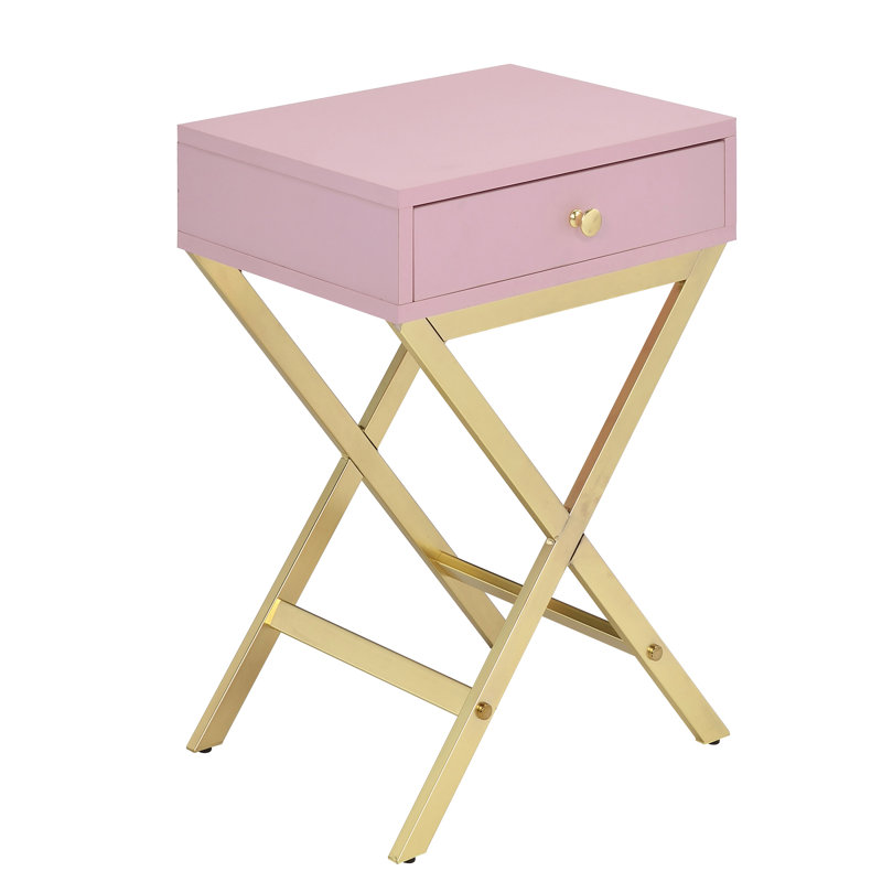 Élégante table rose et or avec rangement de tiroir pratique moderne - ajoute de l'élégance à la pièce, Rose