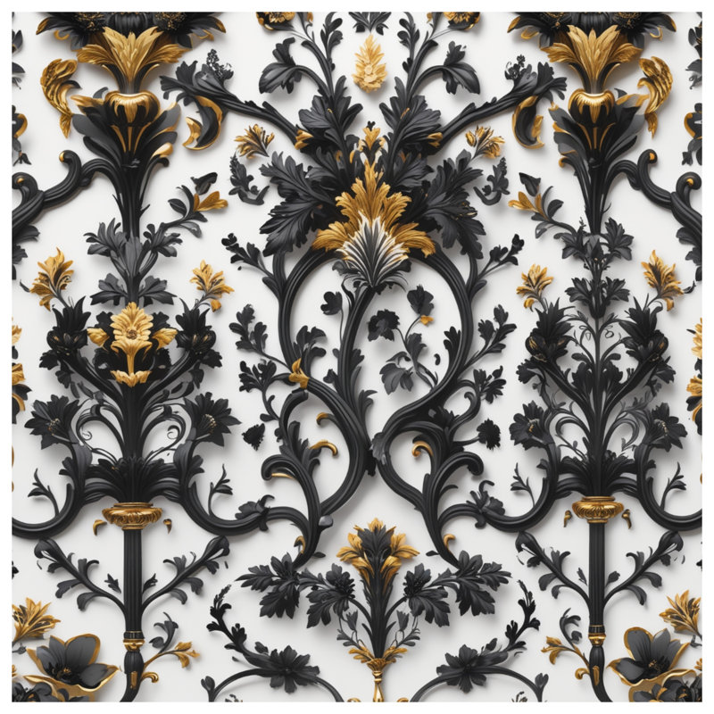 Couvertures à motif floral noir et or, L 60 po x H 80 po