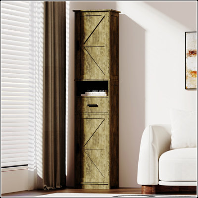 Tall Bathroom Storage Cabinet with 2 Barn Doors, 1 Drawer, Adjustable Shelves, and Narrow Design for Versatile Use in Various Rooms