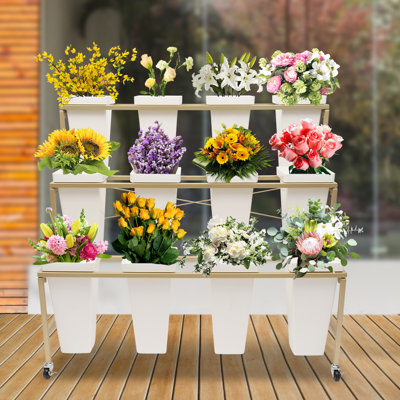 Dovetta  3 Layers Metal Flower Display Stand With 12PCS Buckets and Wheel -  Arlmont & Co., B77F139C47484CCD9D1D1811B9C9F1F1