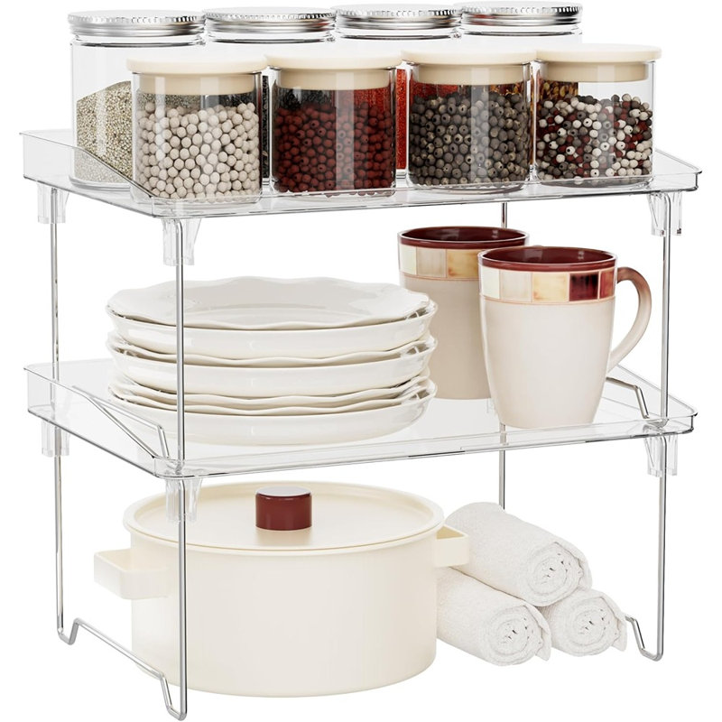 Ensemble de 2 tablettes de rangement empilables pour armoire et support de cuisine