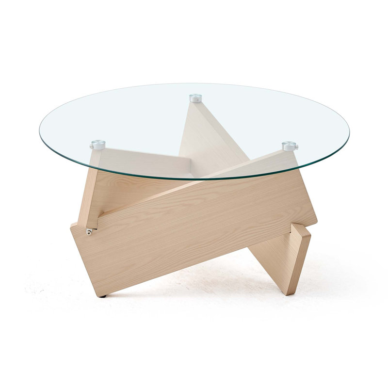 Table basse moderne avec plateau en verre trempé Modern, Bois naturel