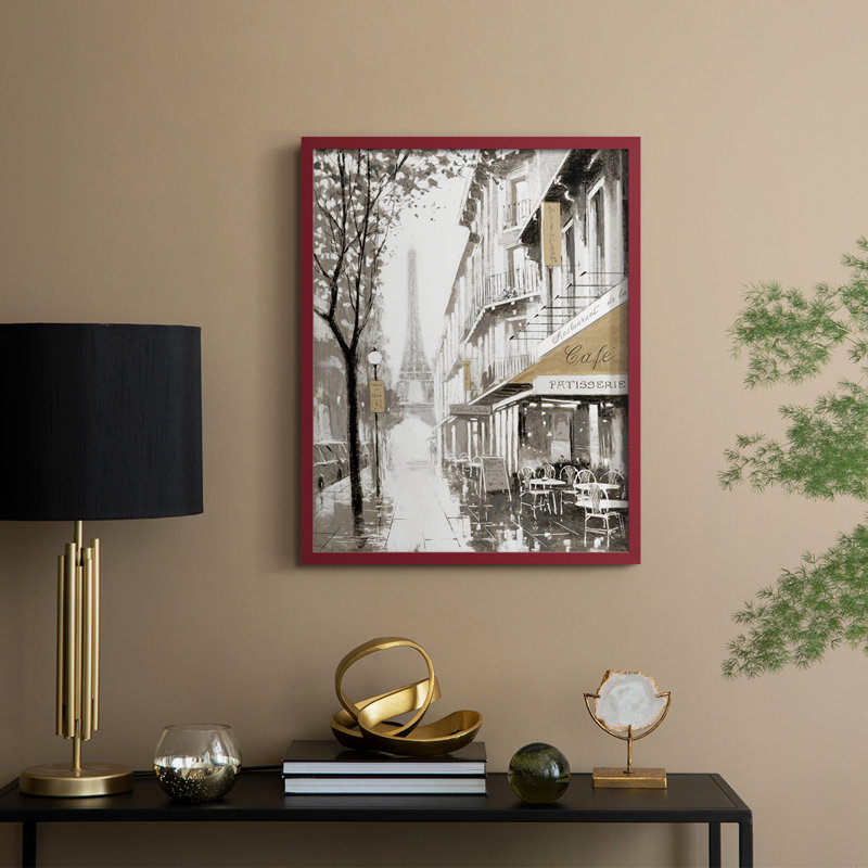 «Stroll Through Paris I», reproduction encadrée - bois massif, H 21 po x l 17 po, Rouge
