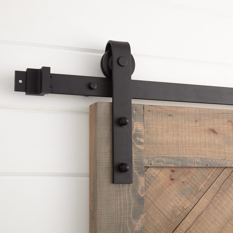 Signature Hardware Hal Single Bypass Barn Door Hardware Kit, Black, 78"