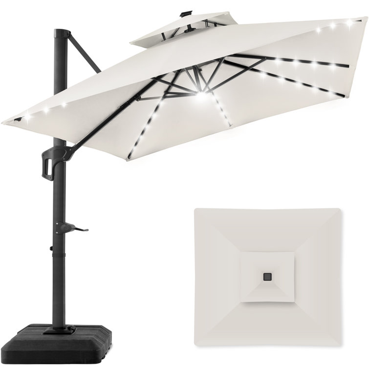 Ronessa Ivory 10x10ft 2-Tier Square Outdoor Solar LED Cantilever Patio Umbrella w/ Base Included