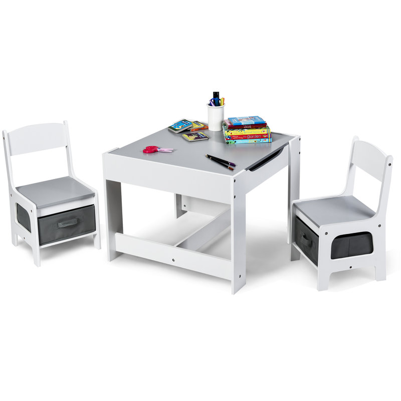 Kids 3 Piece Play Or Activity Table and Chair Set, Gray