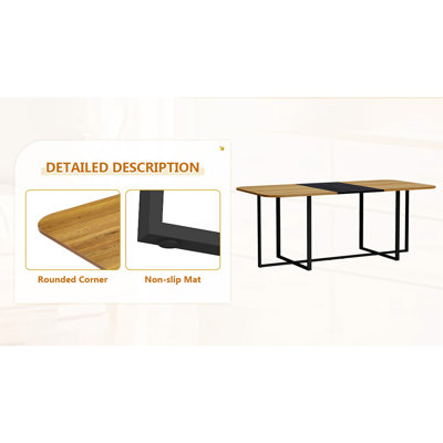 Ensemble de table de salle à manger 9 pièces 9 pièces, plateau de table fixe en grain de bois bicolore et triamine de grain de bois noir avec 8 chaises en velours beige, ensemble de table de cuisine moderne pour 8 personnes, idéal pour les réunions de famille