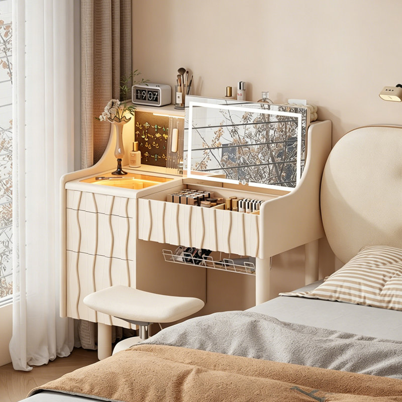 Meuble-lavabo à couvercle rabattable crème en bois massif avec rangement caché, 40.55" H x 47.24" W x 15.75" D
