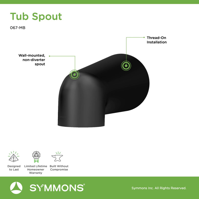 Dia Non Diverter Wall Mounted Tub Spout, Matte Black