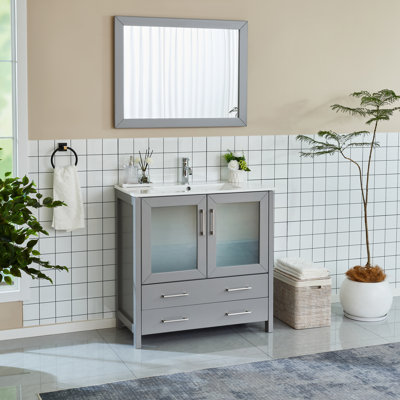 Brescia 36" Single Sink Freestanding Bathroom Vanity with Ceramic Top and Matching Mirror